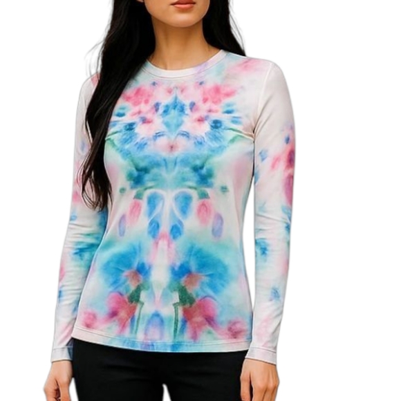 NWT AFRM Pink & Blue Print Mesh Long Sleeve Top,  MEDIUM - Picture 1 of 7